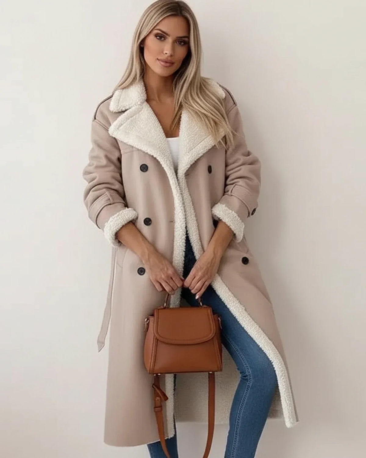 Astrid shearling lined longline coat - view 3