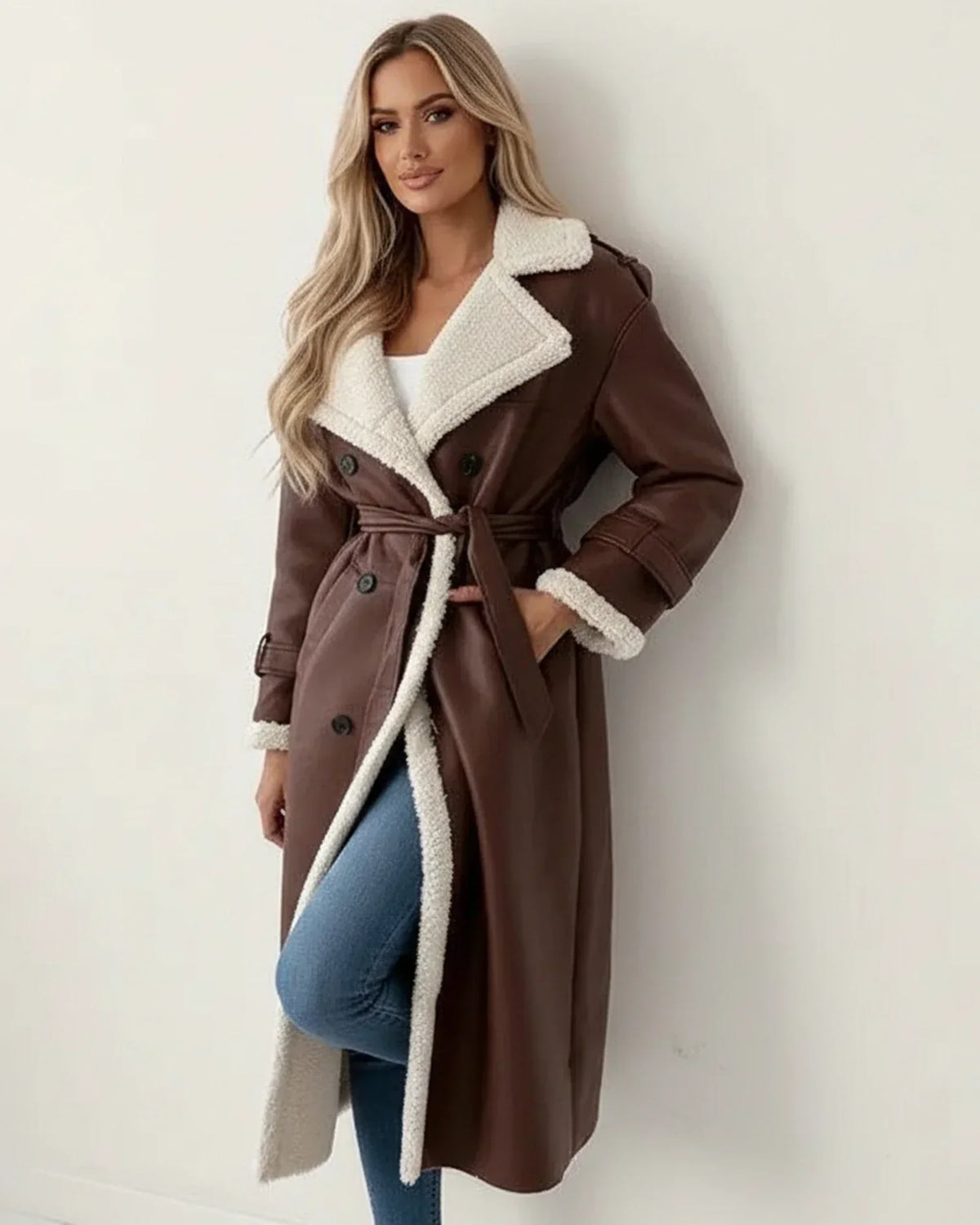 Astrid shearling lined longline coat - view 4