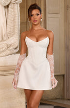 Strapless corset mini dress with sweetheart neckline and A-line skirt