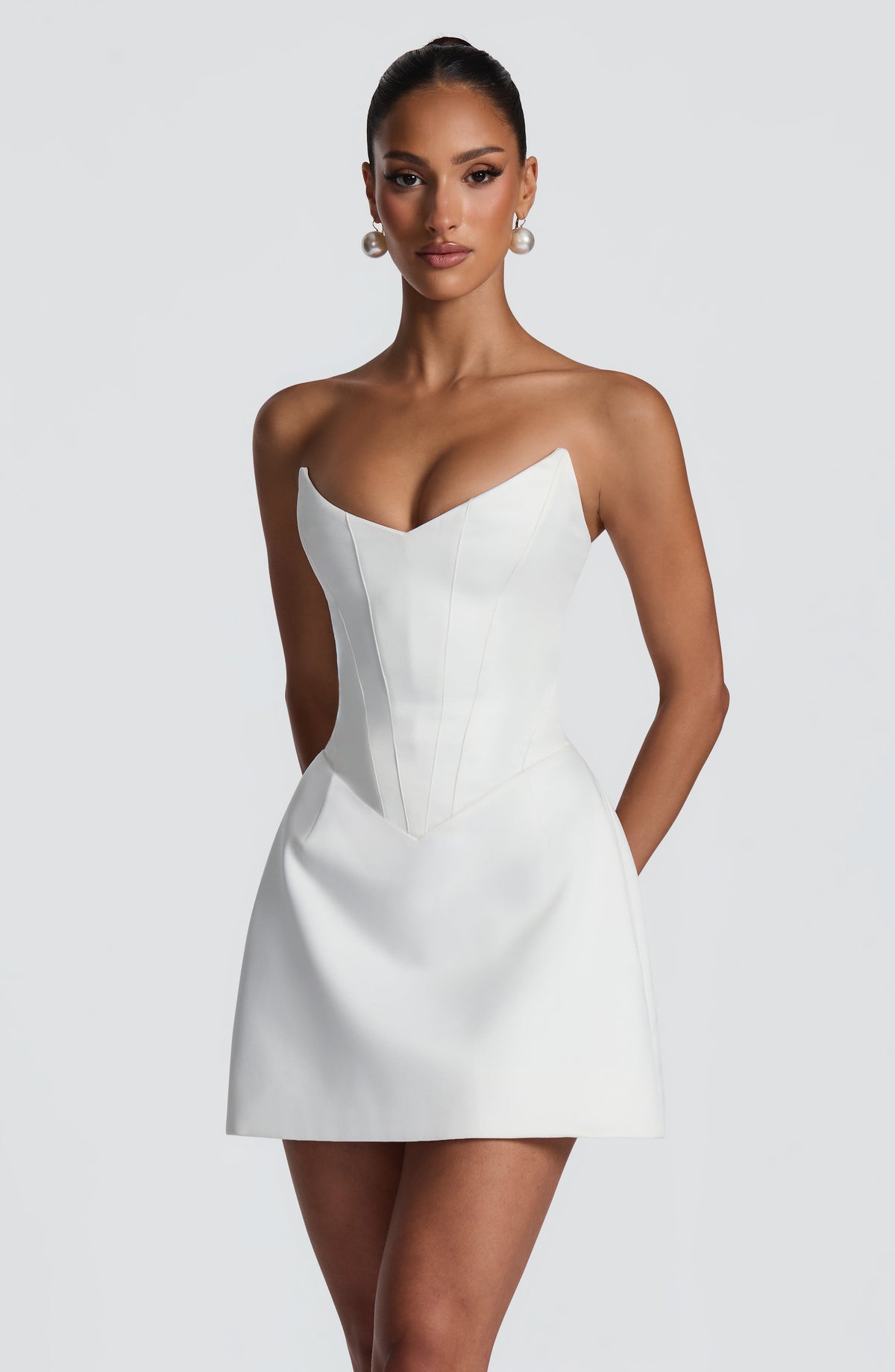 Strapless corset mini dress with sweetheart neckline and A-line skirt - view 11