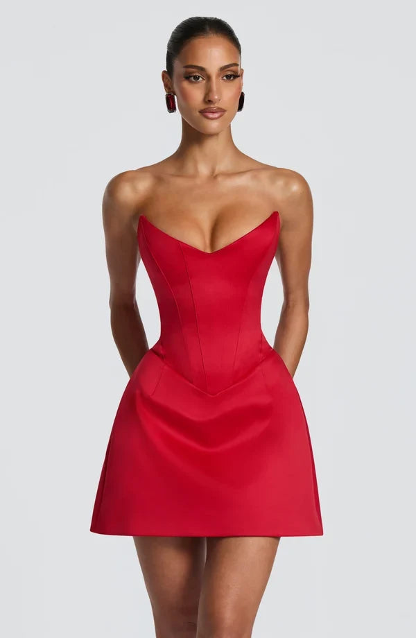 Strapless corset mini dress with sweetheart neckline and A-line skirt - view 13