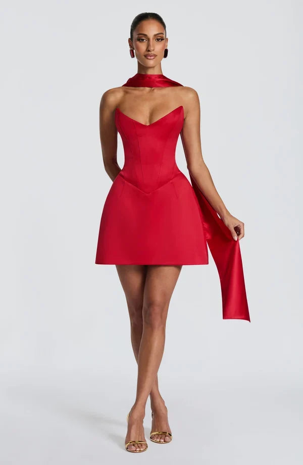 Strapless corset mini dress with sweetheart neckline and A-line skirt - view 14