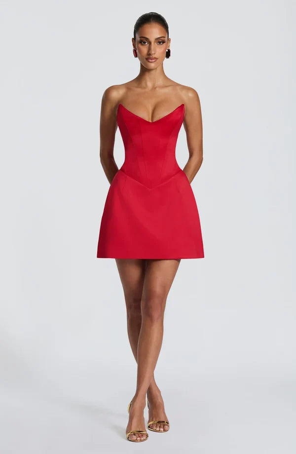 Strapless corset mini dress with sweetheart neckline and A-line skirt - view 17
