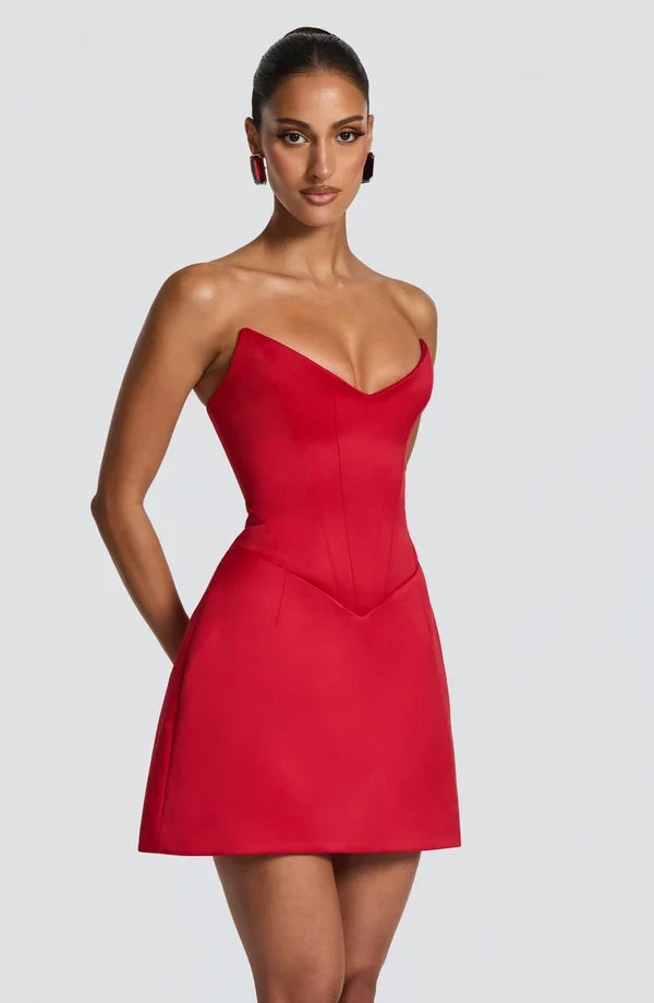 Strapless corset mini dress with sweetheart neckline and A-line skirt - view 19