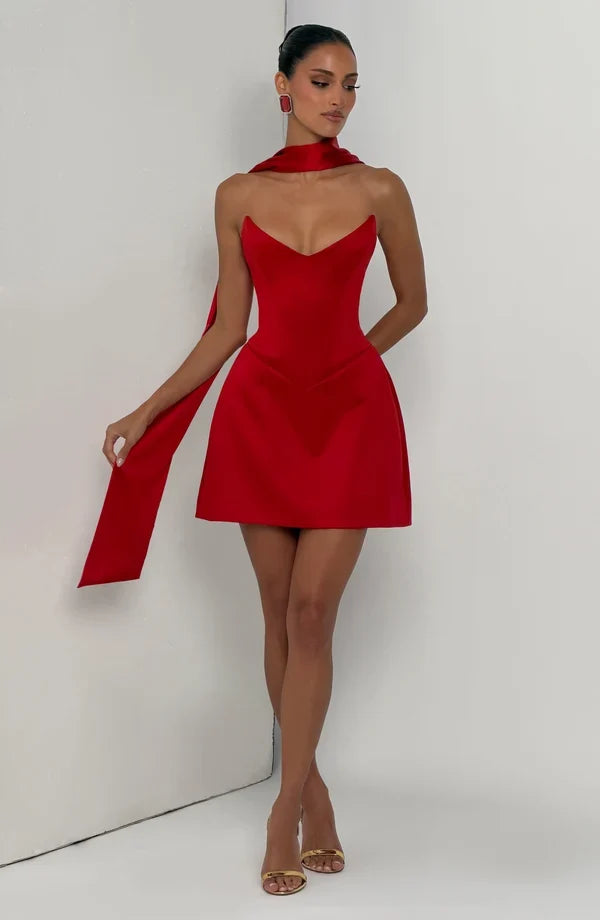 Strapless corset mini dress with sweetheart neckline and A-line skirt - view 20