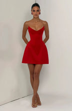 Strapless corset mini dress with sweetheart neckline and A-line skirt - view 21