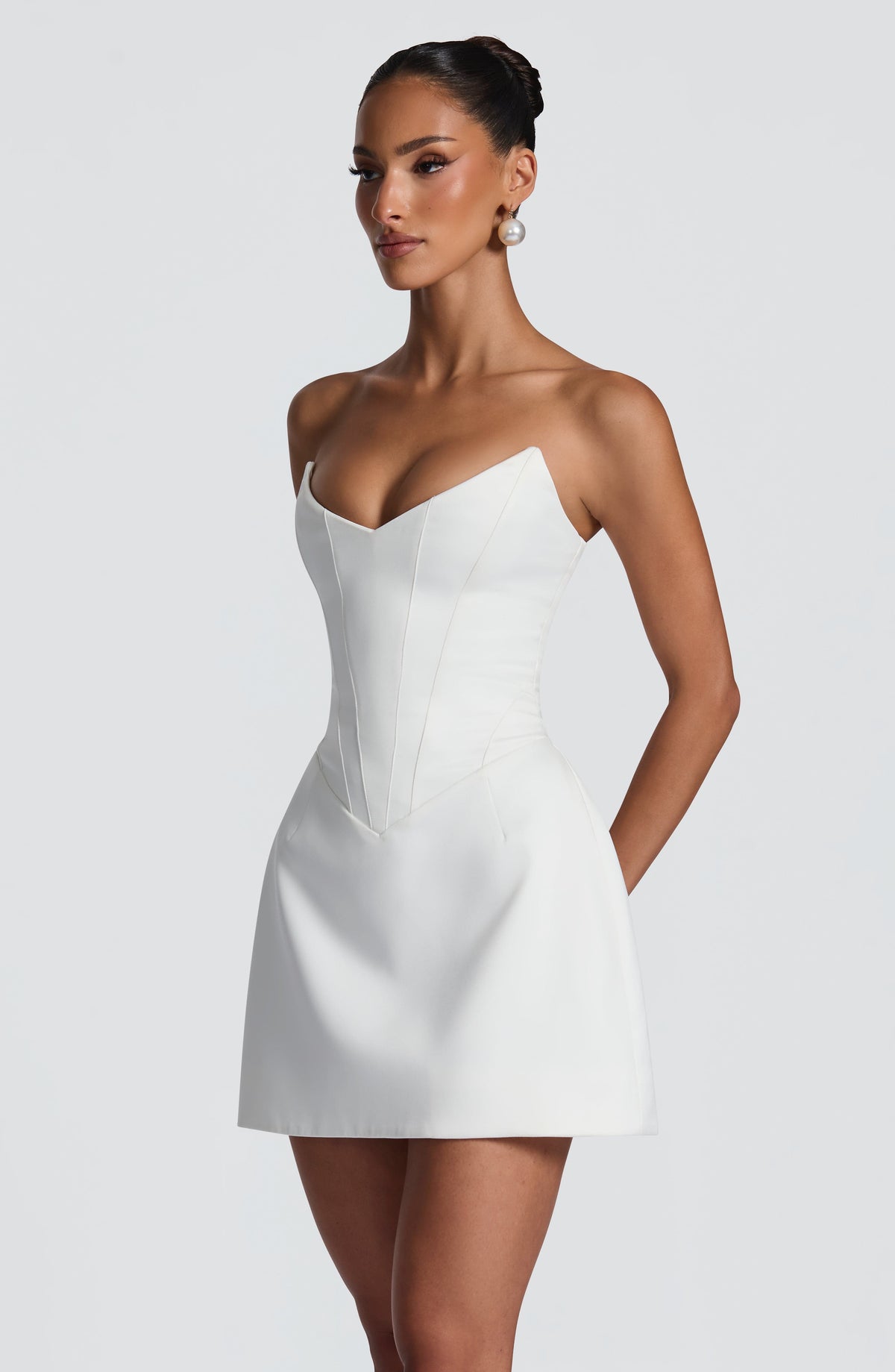 Strapless corset mini dress with sweetheart neckline and A-line skirt - view 9