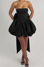 Strapless corset homecoming mini dress with bubble skirt and oversized back bow - view 11