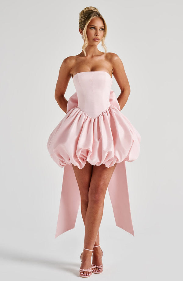 Strapless corset homecoming mini dress with bubble skirt and oversized back bow - view 12