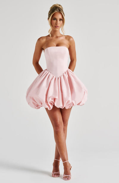 Strapless corset homecoming mini dress with bubble skirt and oversized back bow - view 14