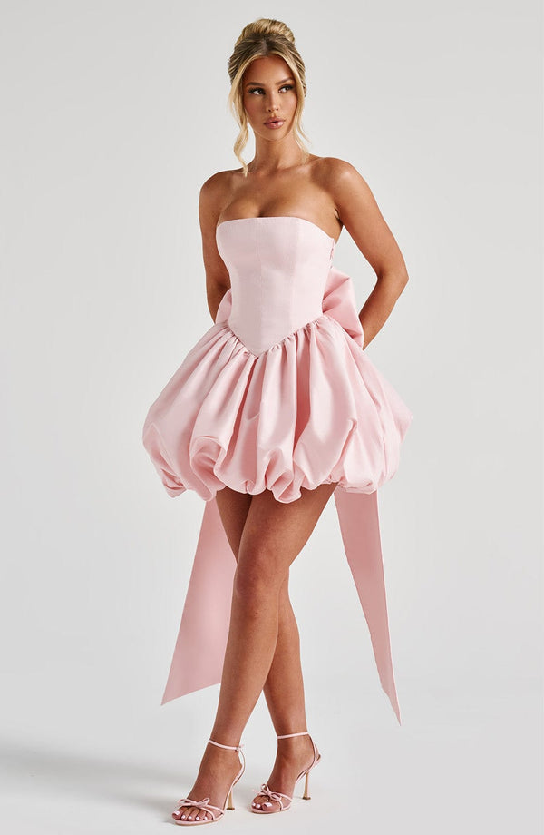 Strapless corset homecoming mini dress with bubble skirt and oversized back bow - view 15