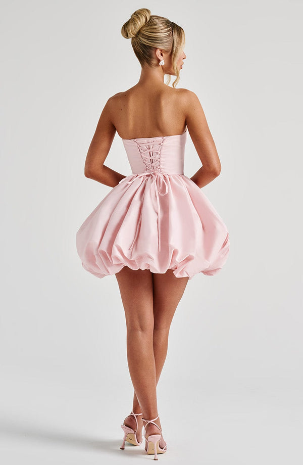 Strapless corset homecoming mini dress with bubble skirt and oversized back bow - view 16