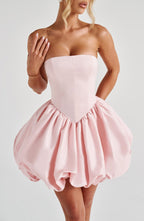 Strapless corset homecoming mini dress with bubble skirt and oversized back bow - view 17