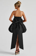 Strapless corset homecoming mini dress with bubble skirt and oversized back bow - view 2