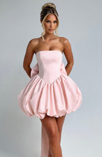 Strapless corset homecoming mini dress with bubble skirt and oversized back bow - view 20