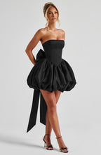 Strapless corset homecoming mini dress with bubble skirt and oversized back bow - view 3