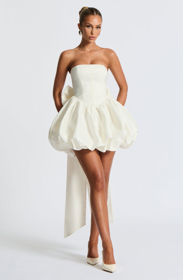 Strapless corset homecoming mini dress with bubble skirt and oversized back bow - view 30