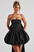 Strapless corset homecoming mini dress with bubble skirt and oversized back bow - view 5
