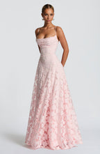Floral textured maxi dress with draped neckline and lace-up open back - view 10