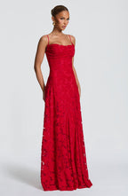 Floral textured maxi dress with draped neckline and lace-up open back - view 17