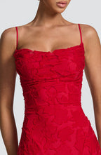 Floral textured maxi dress with draped neckline and lace-up open back - view 20