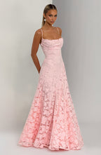 Floral textured maxi dress with draped neckline and lace-up open back - view 5