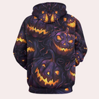 Men's purple hoodie with all-over glowing jack-o'-lantern Halloween print - view 2