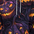 Men's purple hoodie with all-over glowing jack-o'-lantern Halloween print - view 3