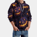 Men's purple hoodie with all-over glowing jack-o'-lantern Halloween print - view 4