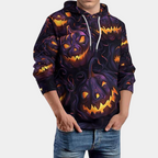 Men's purple hoodie with all-over glowing jack-o'-lantern Halloween print - view 4
