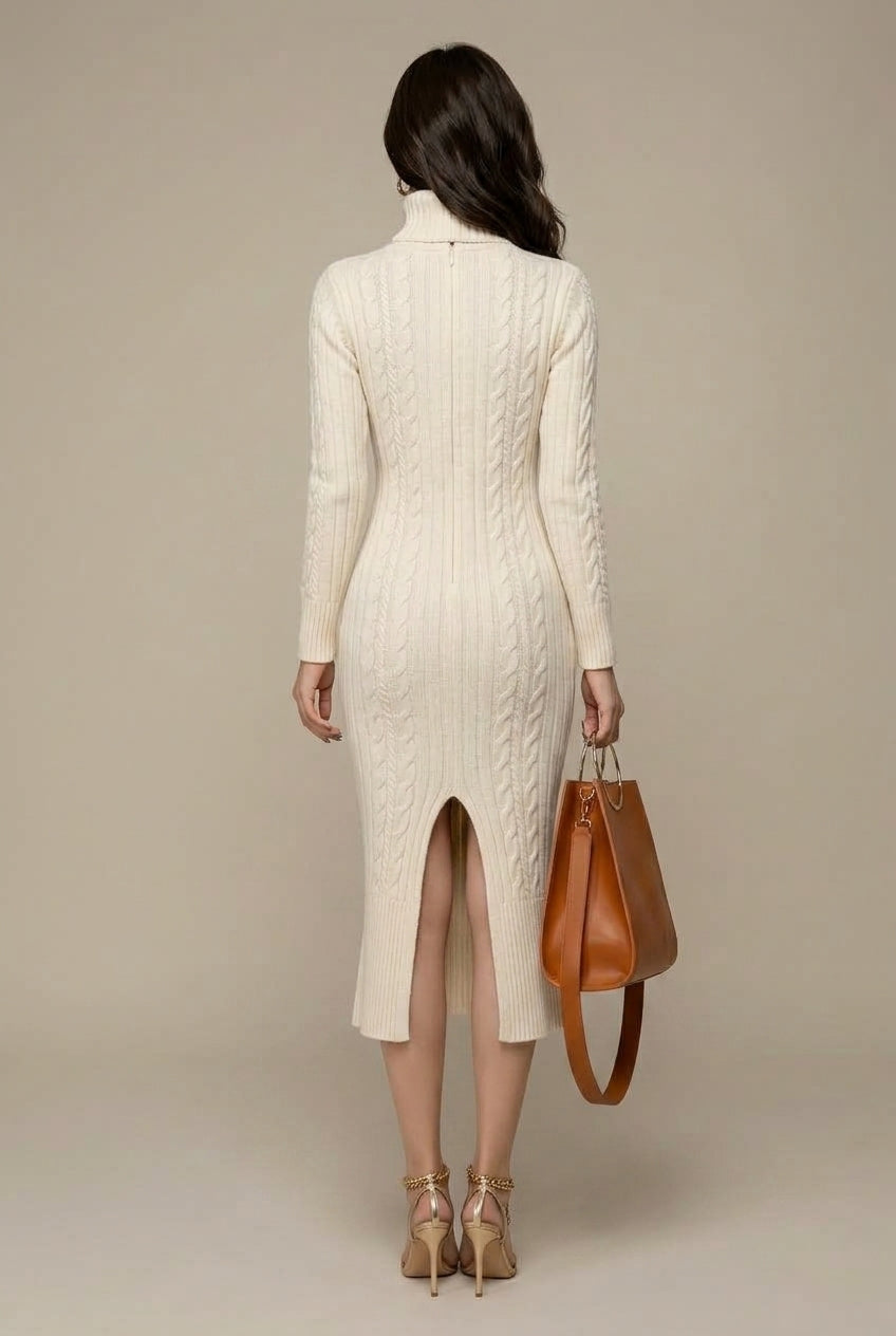 Emmeline cable knit turtleneck midi dress - view 3