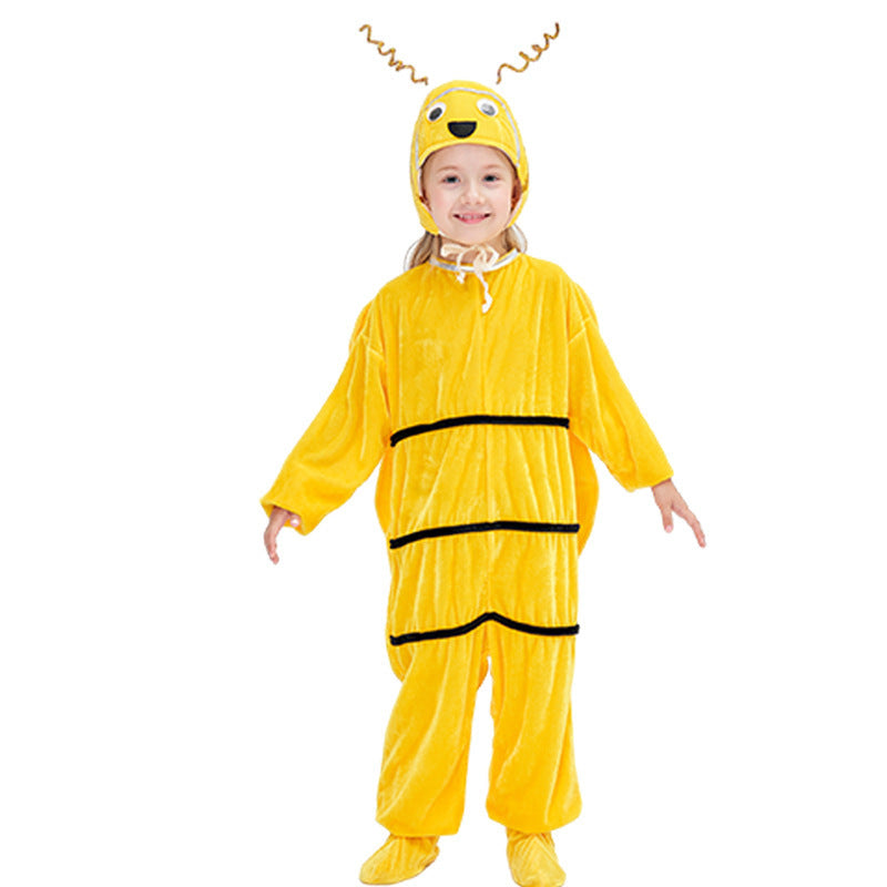 Kids yellow bee costume with black stripes, wings and antennae hat - view 5