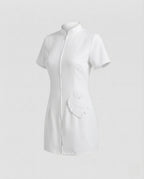 Women's nurse Halloween costume with zip-front mini dress, ruffled heart detail and matching cap - view 6