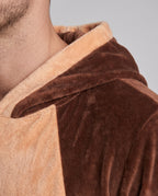 Men's brown plush monkey Halloween costume with ear hood, tan belly panel and tail - view 2