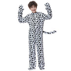 Kids Dalmatian dog costume jumpsuit with spotted hood, floppy ears, tail and paw mittens - view 2