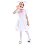 Girls plush bunny costume dress with eared hood, puff sleeves and pink bow - view 4