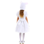 Girls plush bunny costume dress with eared hood, puff sleeves and pink bow - view 5