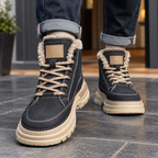 Men's fleece lined lace up winter boots with chunky cream lug sole