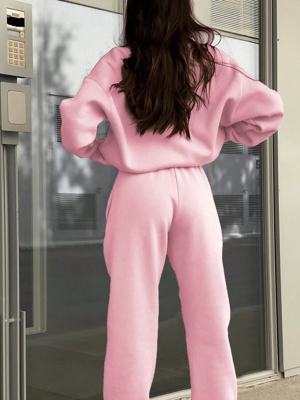 Gray half zip sweatshirt and jogger pants set for women - view 10
