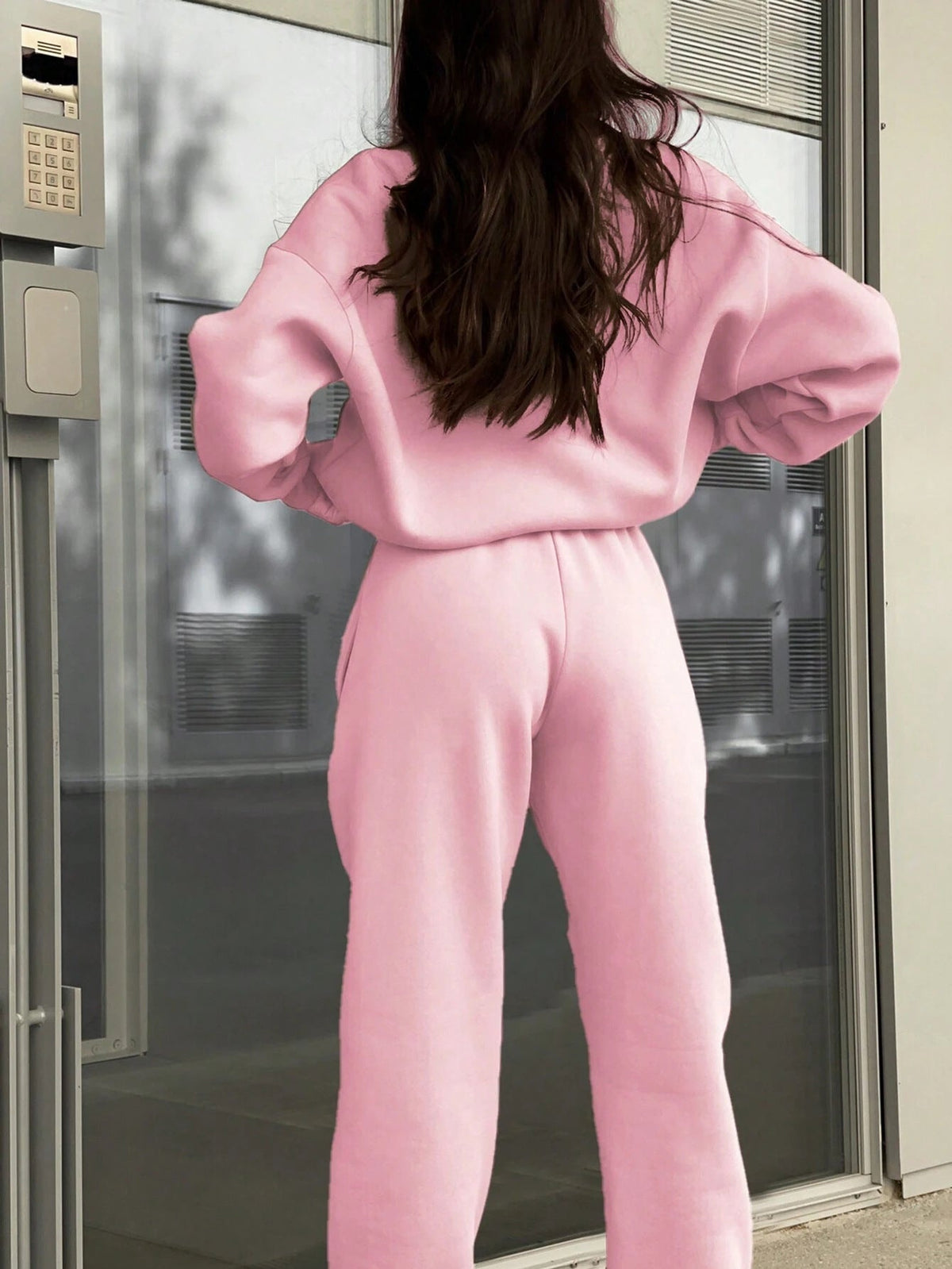 Gray half zip sweatshirt and jogger pants set for women - view 10