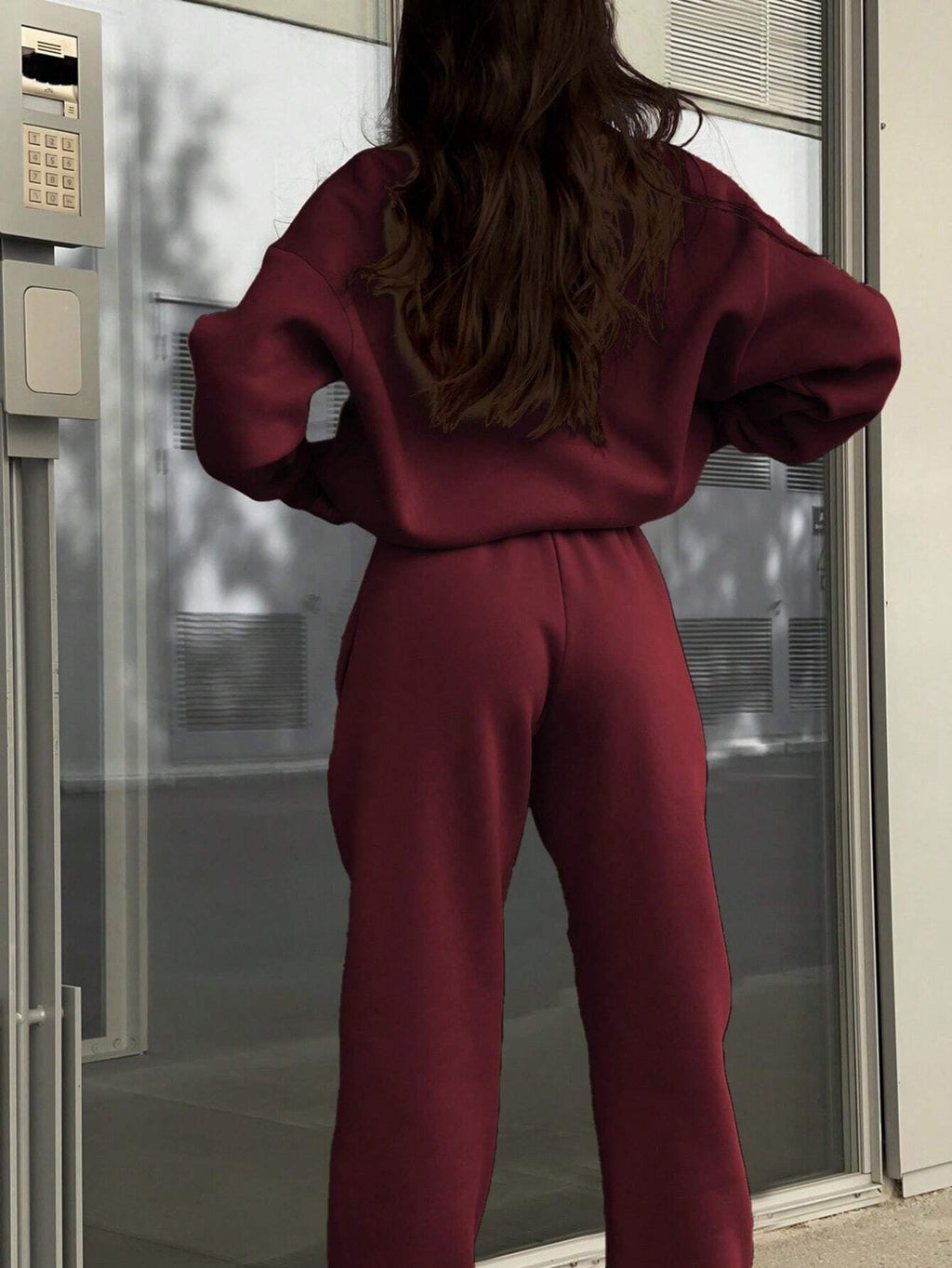 Gray half zip sweatshirt and jogger pants set for women - view 17