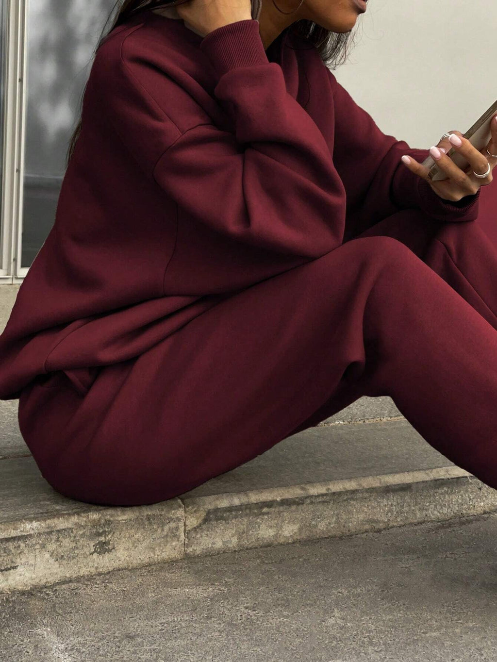 Gray half zip sweatshirt and jogger pants set for women - view 18