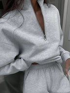 Gray half zip sweatshirt and jogger pants set for women - view 4