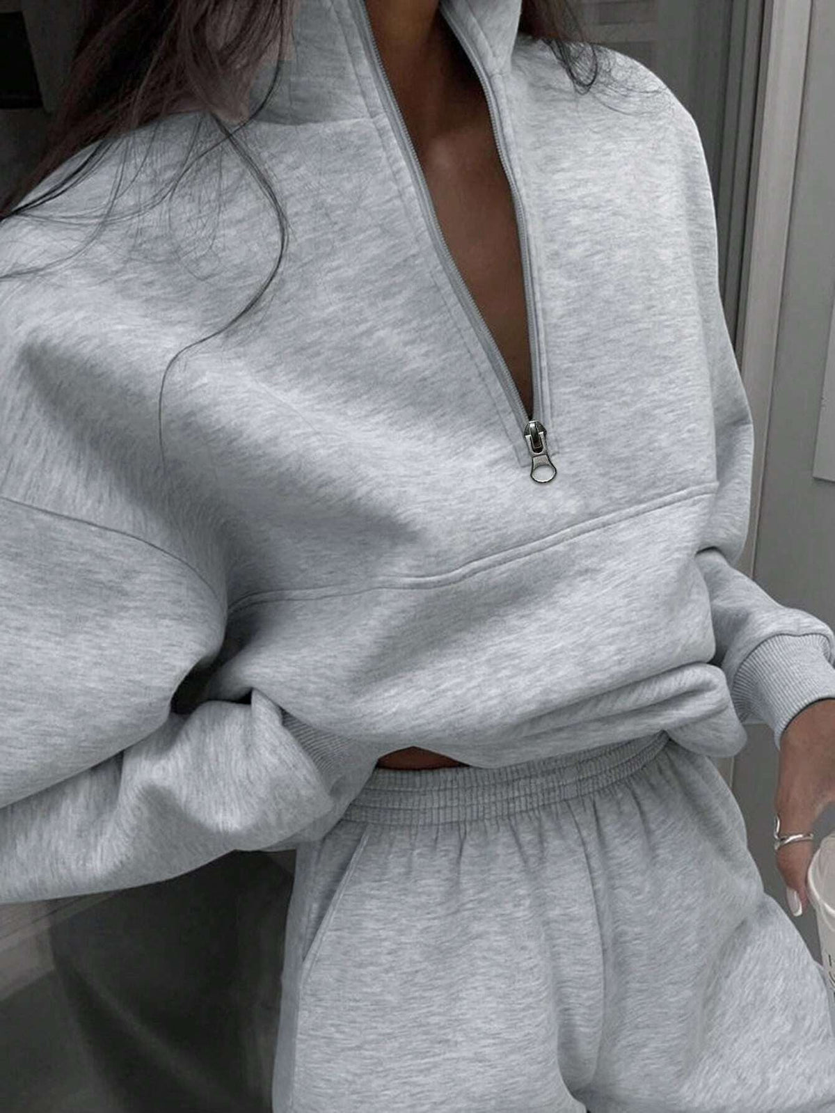 Gray half zip sweatshirt and jogger pants set for women - view 4