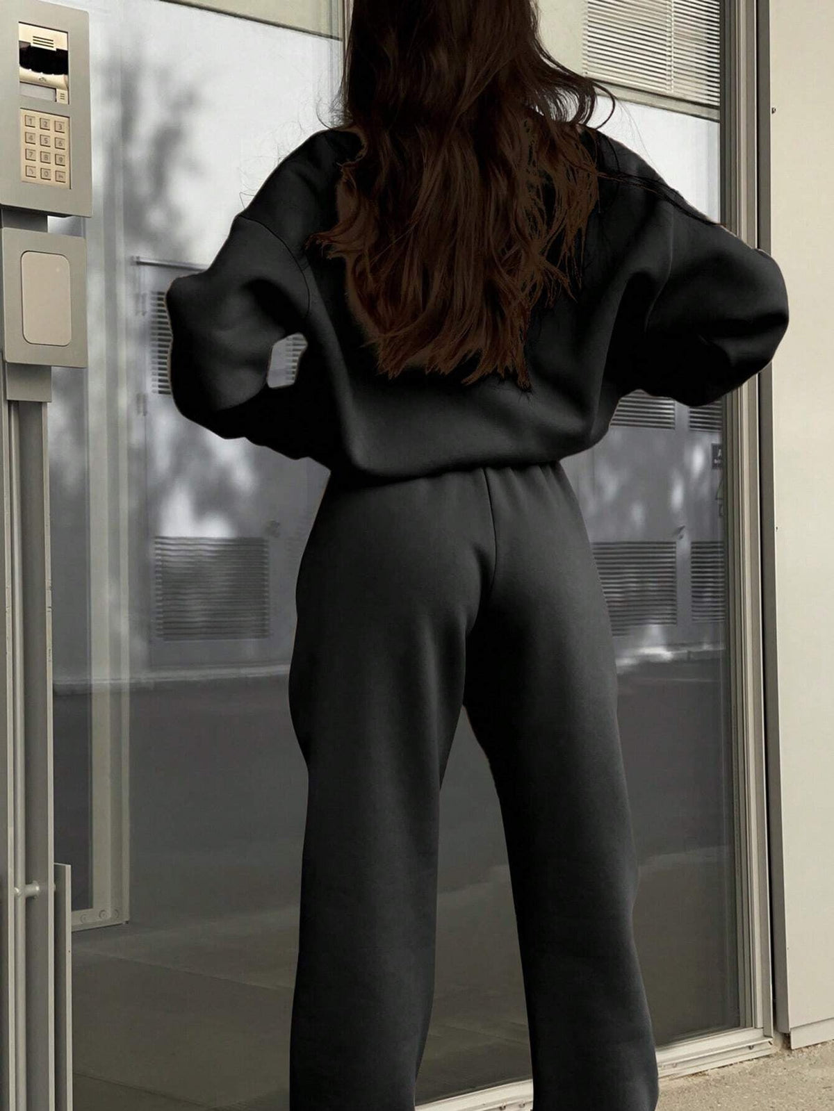 Gray half zip sweatshirt and jogger pants set for women - view 8