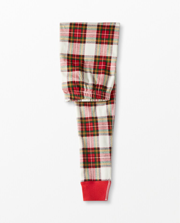 Red and white plaid matching family Christmas pajamas with red crew neck and cuffs - view 8
