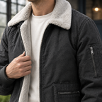 Men's zip up jacket with sherpa collar and zipped sleeve pocket - view 2