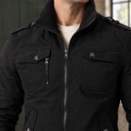 Men's bomber jacket with knit stand collar, ribbed cuffs and snap flap pockets - view 2