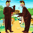 Kids brown plush bear costume jumpsuit with bear-face hood, mitts and foot covers