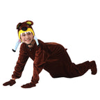 Kids brown plush bear costume jumpsuit with bear-face hood, mitts and foot covers - view 3
